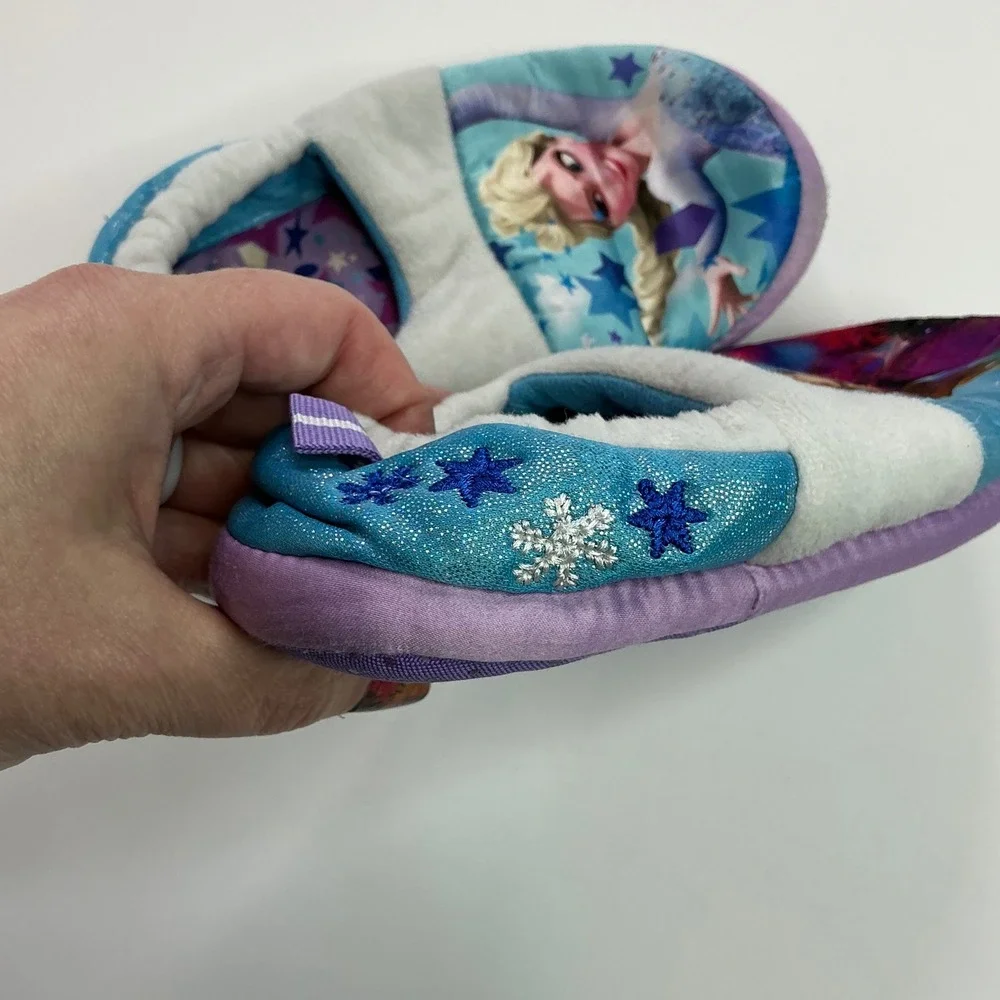 Disney Blue Frozen Slippers Kids 11/12 Anna Elsa Sparkle House Shoes